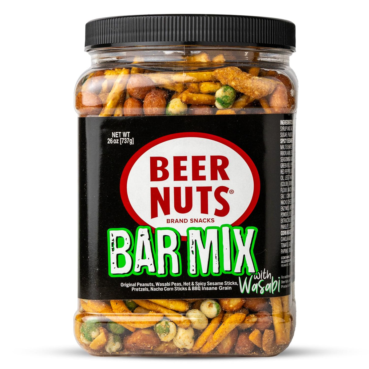 BEER NUTS jar front view showing label and family-size convenience