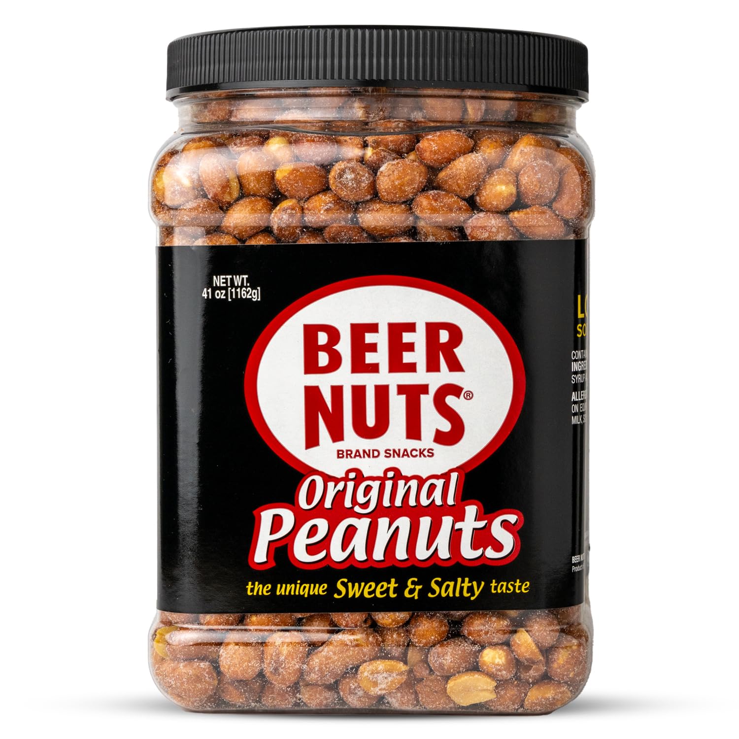 BEER NUTS front packaging showing jar and bold label benefit: ready-to-share
