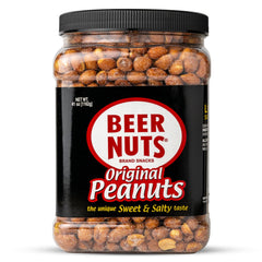 BEER NUTS front packaging showing jar and bold label benefit: ready-to-share