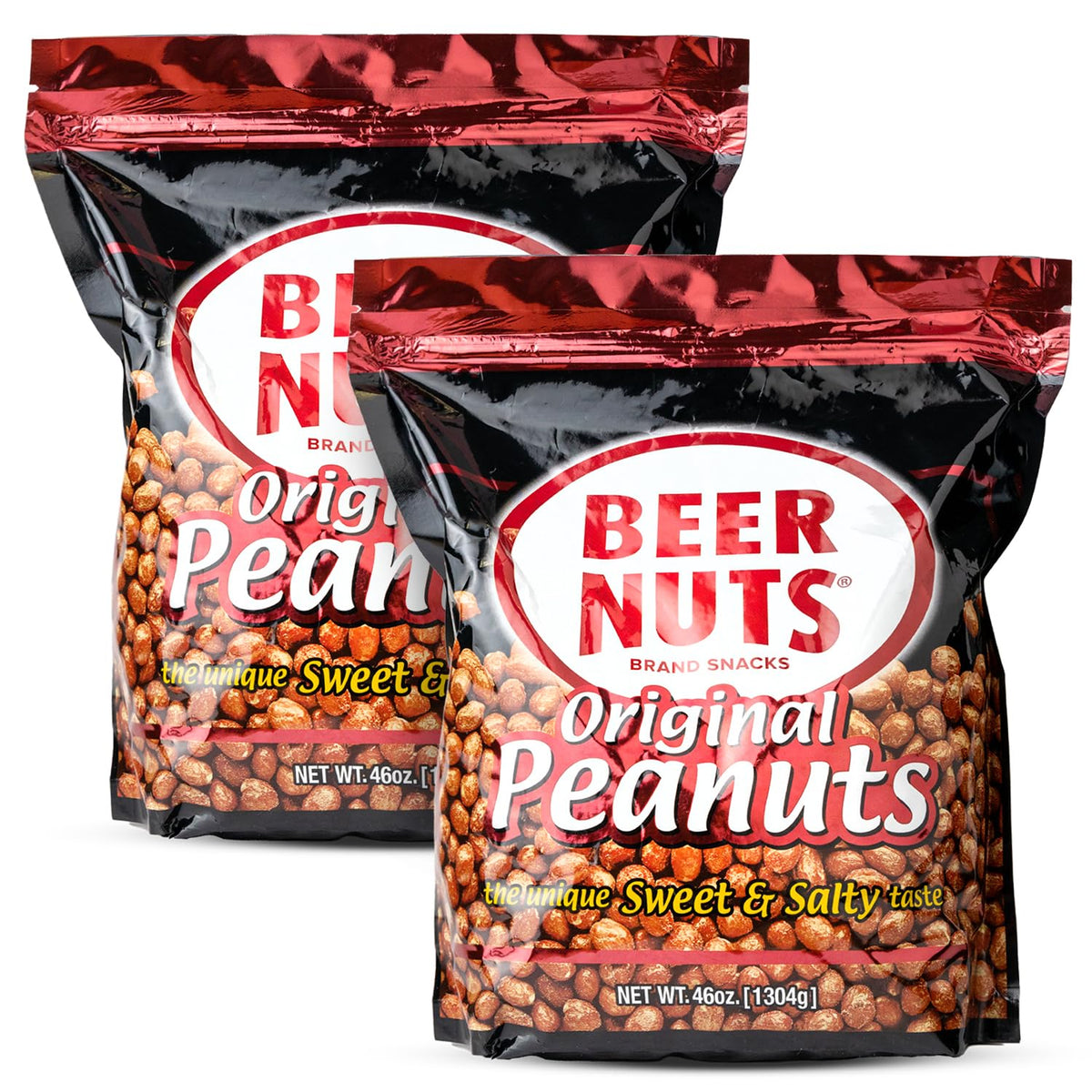 BEER NUTS front packaging showing brand and sweet salty snack benefits