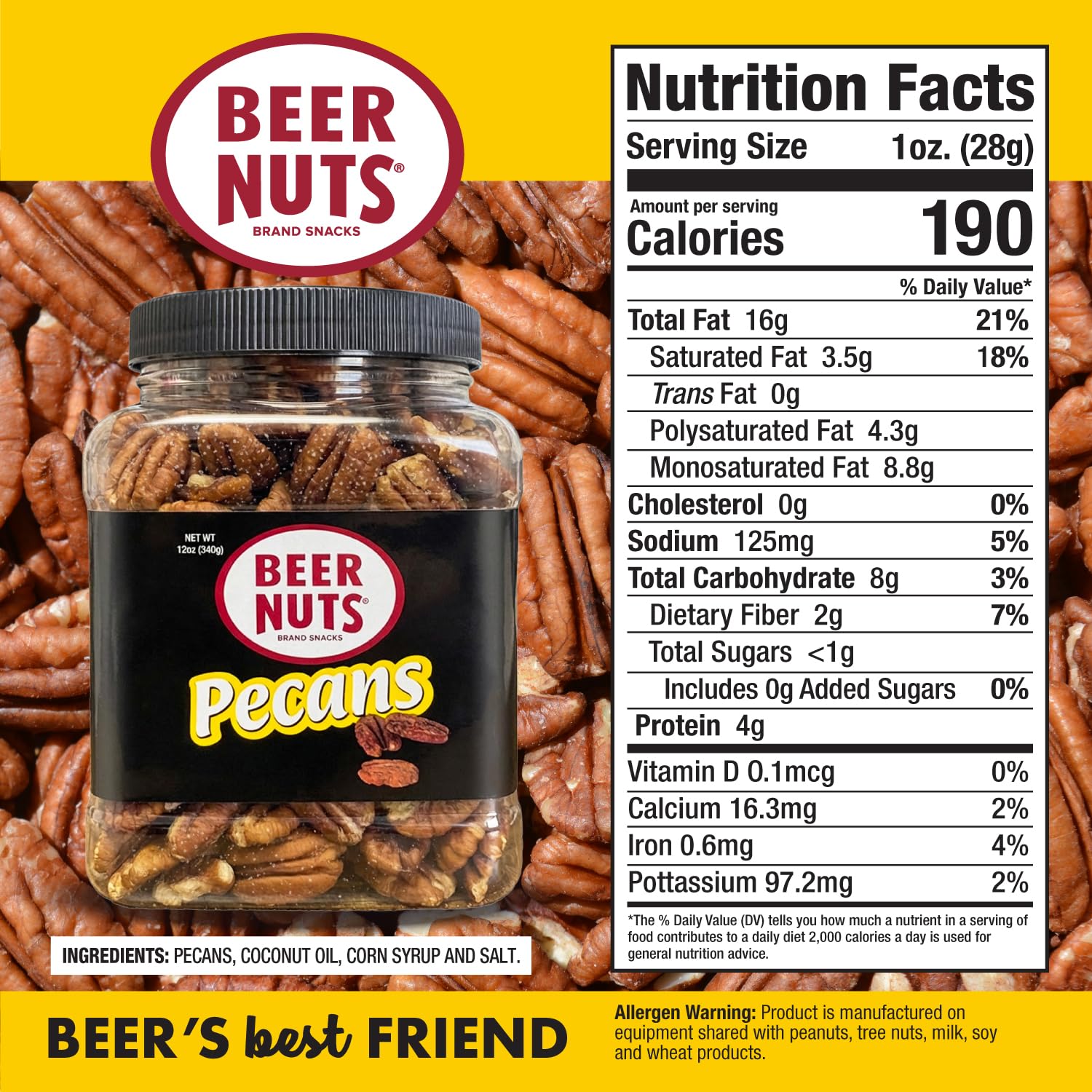 BEER NUTS close-up of glazed pecan texture for crunchy enjoyment