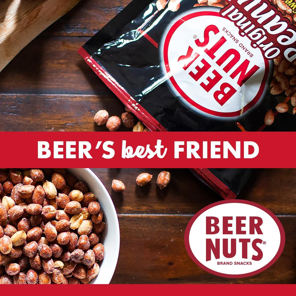 BEER NUTS label detail highlighting brand history and product quality