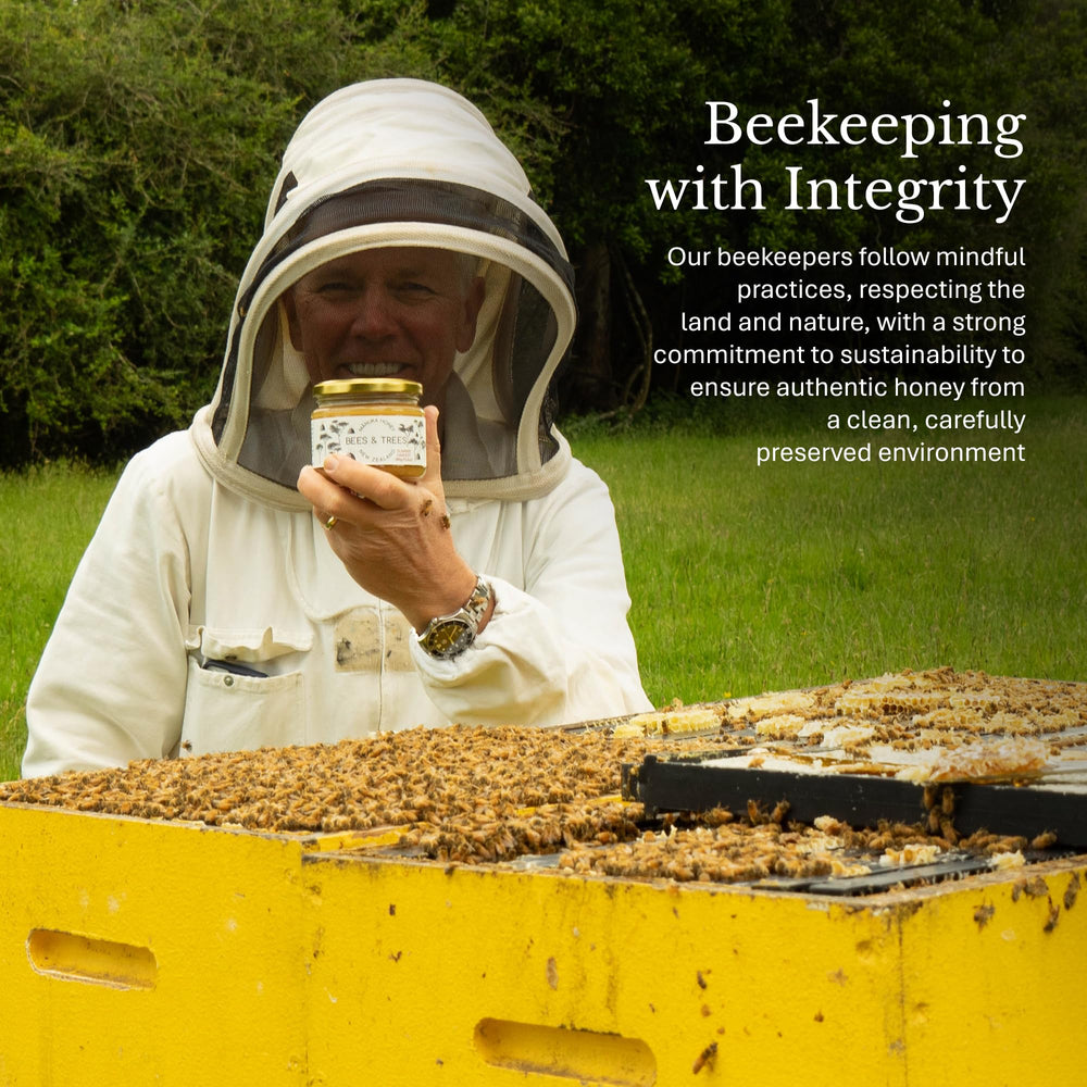 Bees & Trees spoon drizzling honey over yogurt for flavorful culinary use