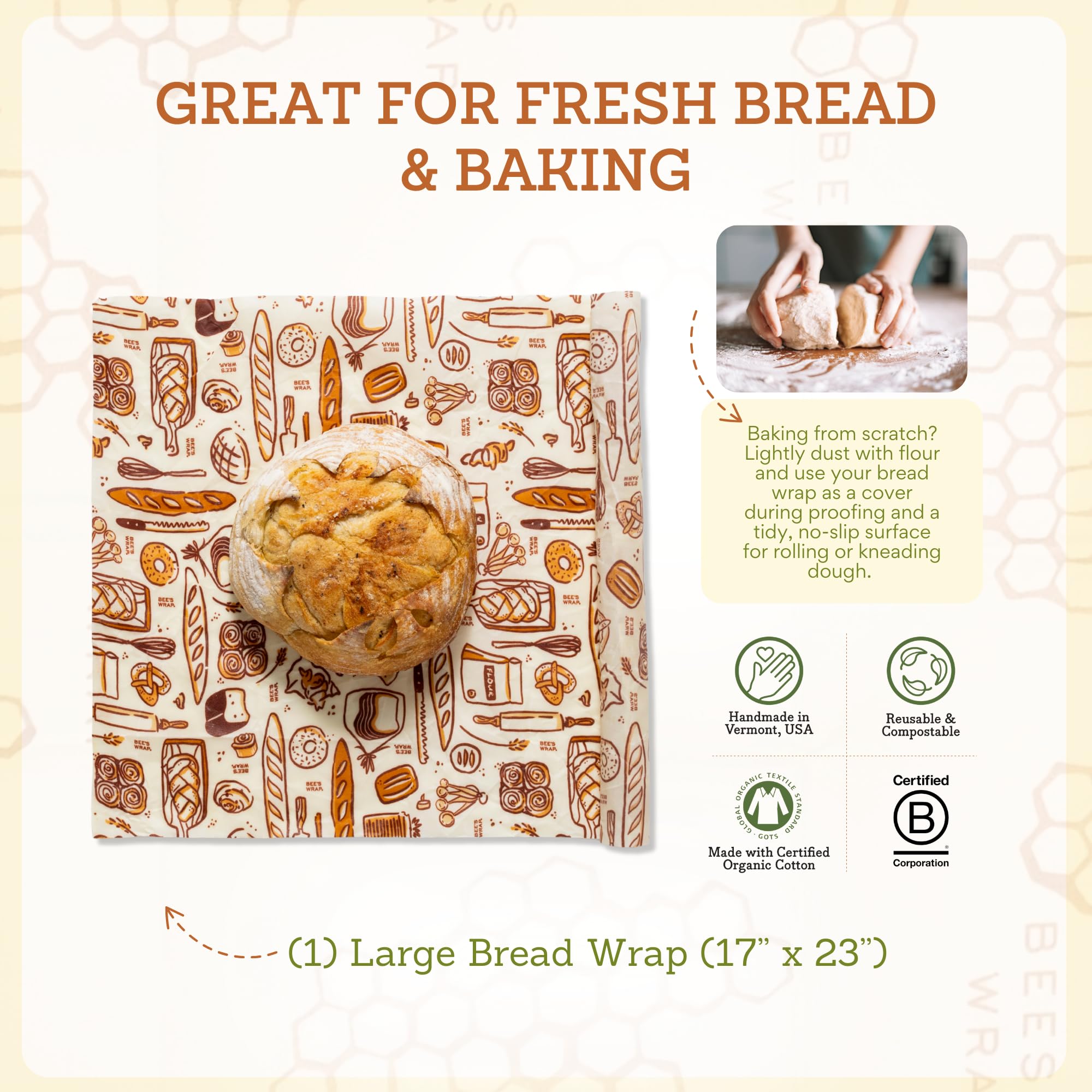 Bee's Wrap covering a sourdough loaf to preserve crust and freshness