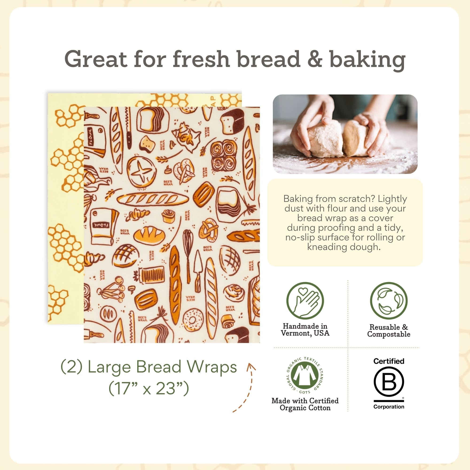 Bee's Wrap label and ingredients detail confirming natural materials benefit