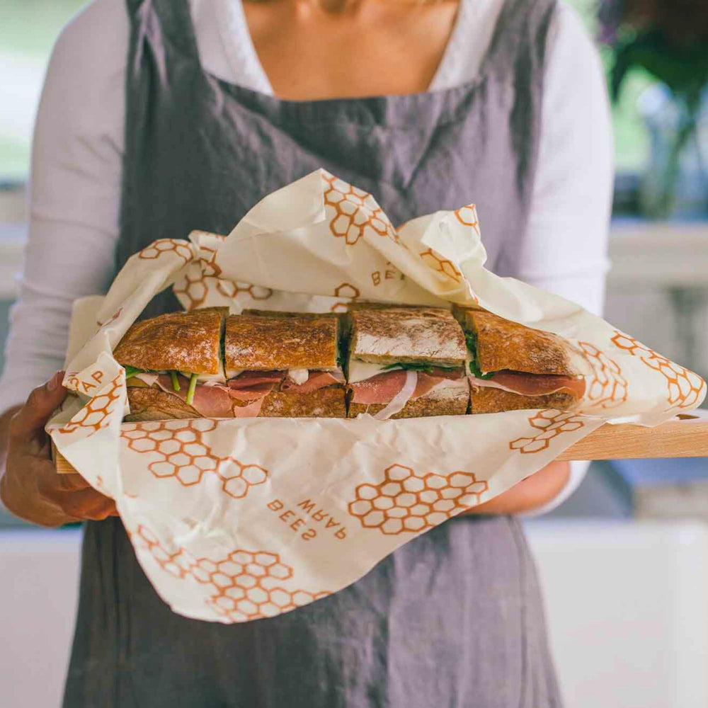 Bee's Wrap covering a sourdough loaf to keep crust crisp and fresh