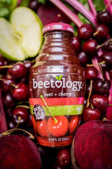 Beetology Beet + Veggie bottle front label highlighting organic ingredients and freshness