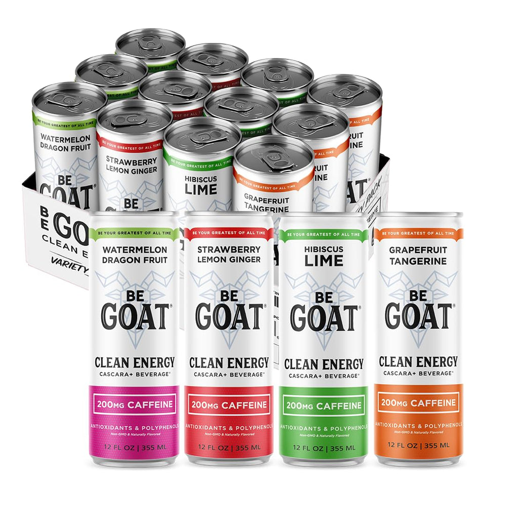 BeGOAT variety pack front view showing four flavor cans and branding for easy choice