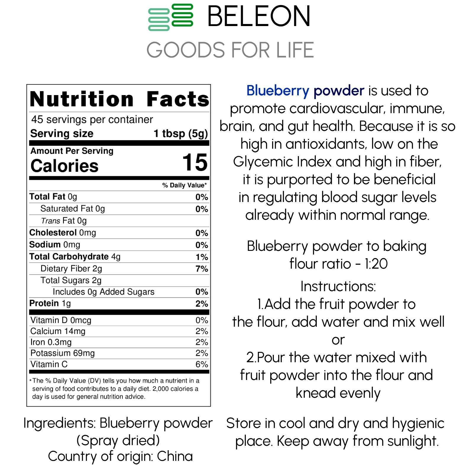 Beleon Goods For Life blueberry powder blended into a smoothie for vibrant color and taste
