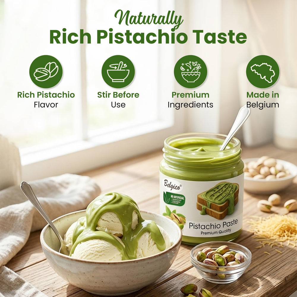 Belgico pistachio cream spread on toast for upgraded breakfast with rich nutty flavour