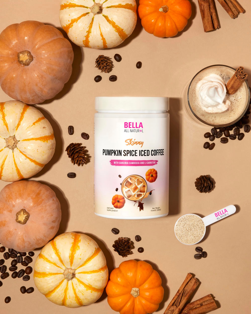 Bella All Natural prepared iced coffee in glass over ice showing refreshing ease
