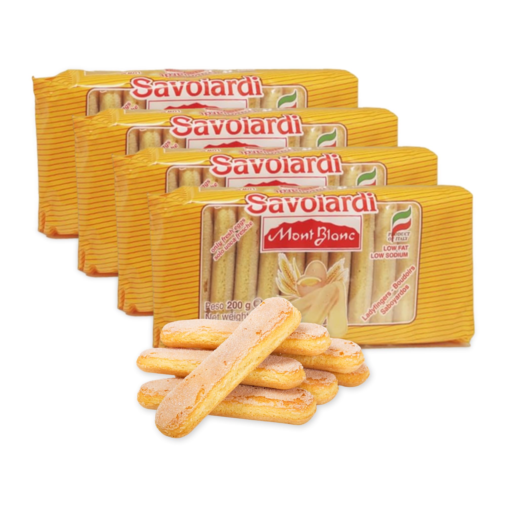 Bell'Amore front packaging showing four 7oz savoiardi packets and product clarity