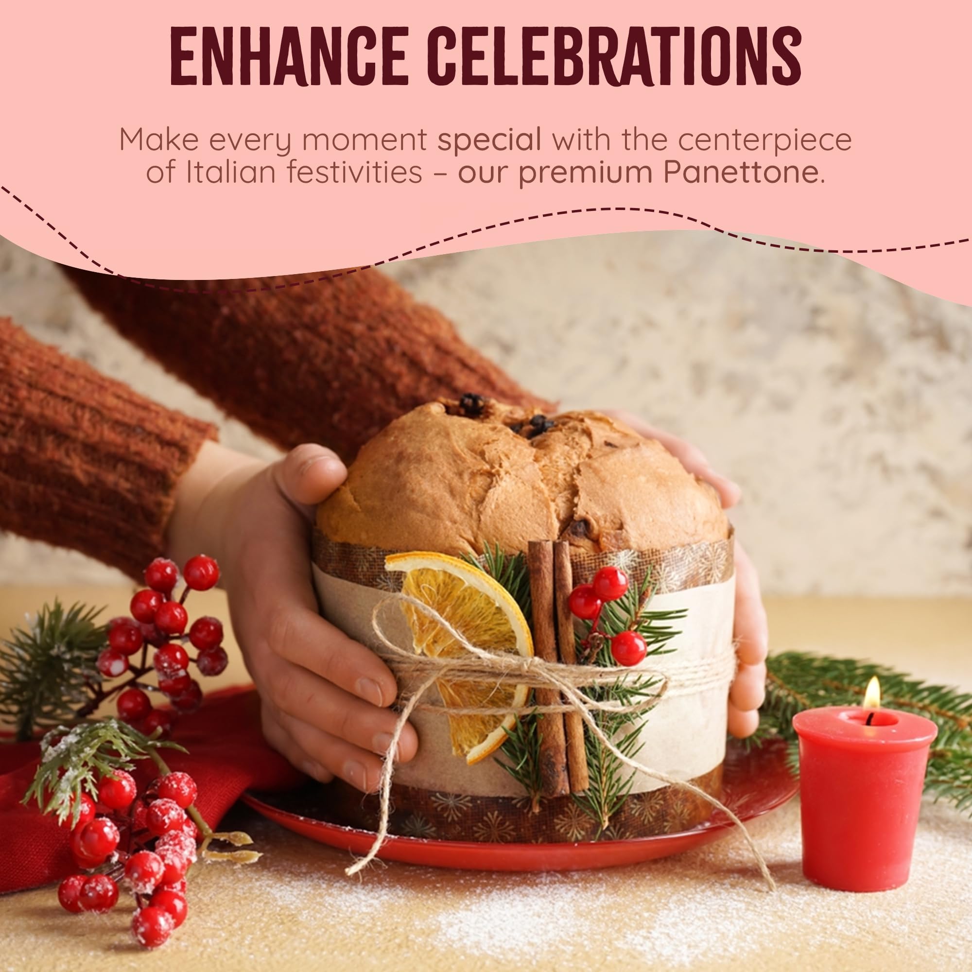Bell'Amore boxed panettone with ribbon styled as a festive gift for holiday giving