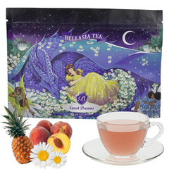 Bellasia Tea front packaging showing cozy sleep blend and kid-friendly design benefits calm routine