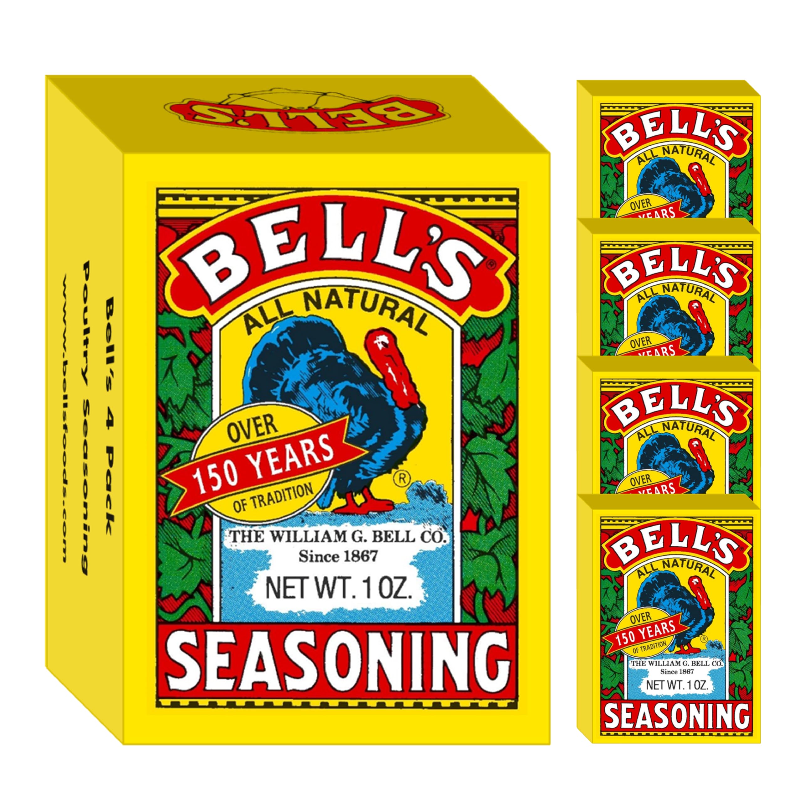 BELL'S front box pack of four visible on shelf displaying classic salt-free blend