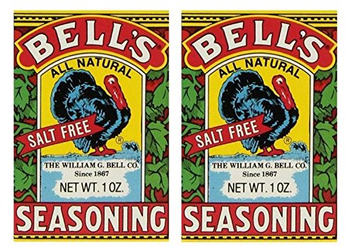 BELL'S front box of 1 oz poultry seasoning showing label, salt-free benefit