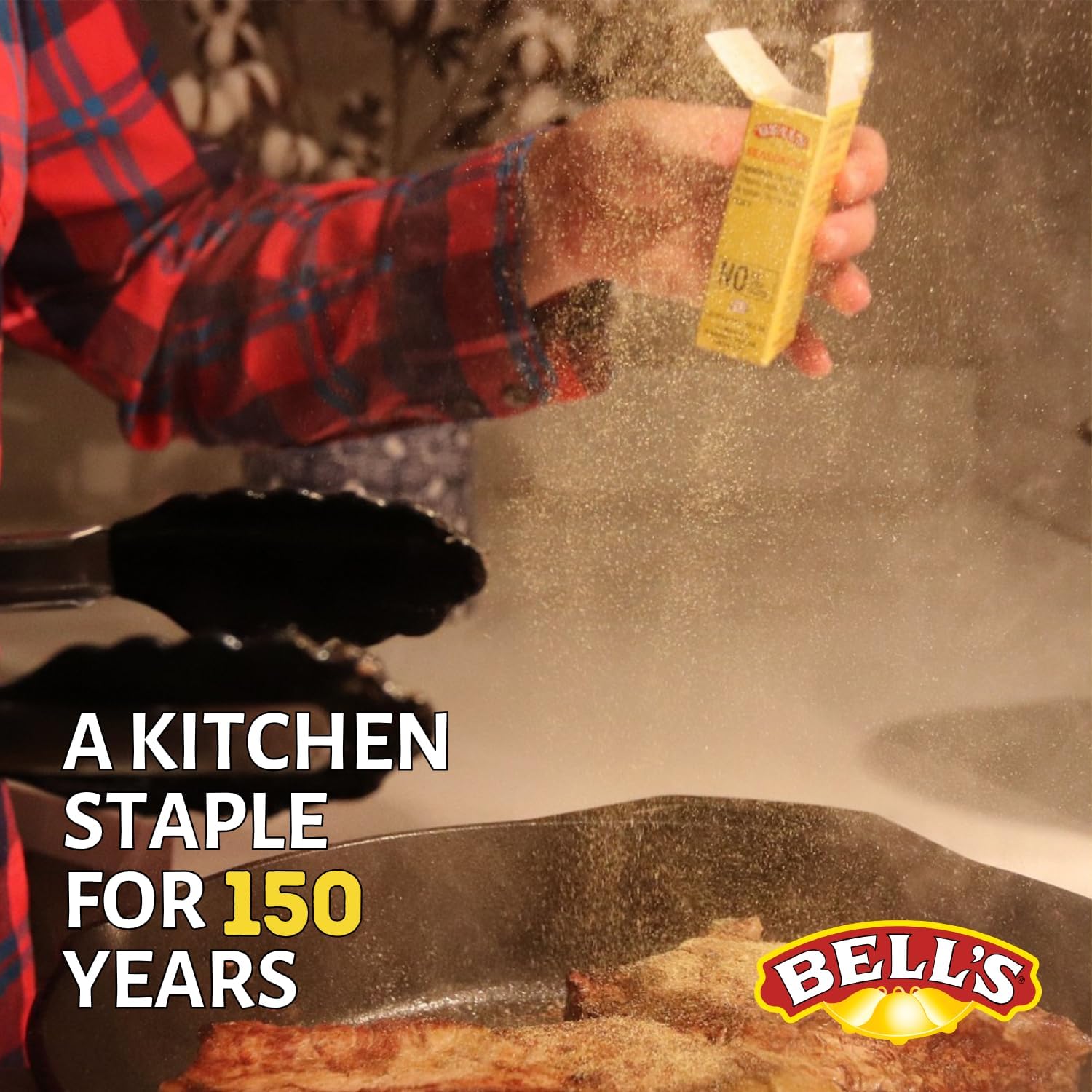 BELL'S spices in bowl beside product label for clear ingredient presentation