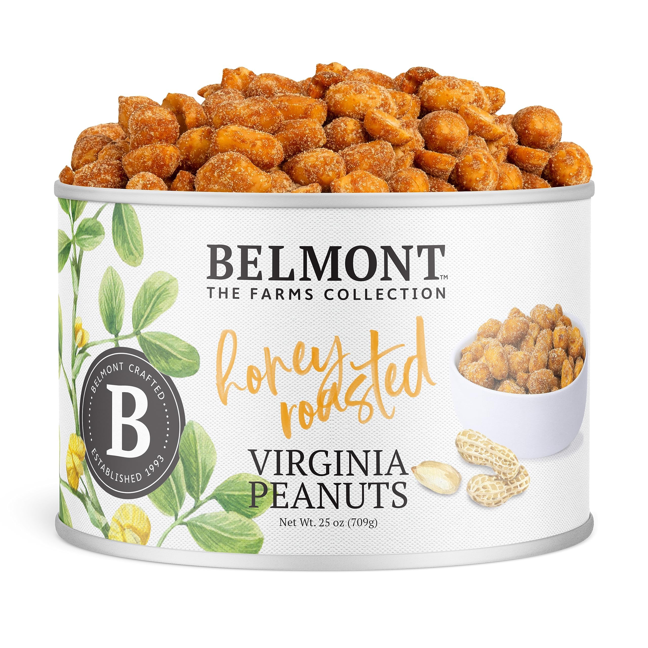 Belmont Peanuts front packaging 25 oz showing resealable bag and branding benefit freshness