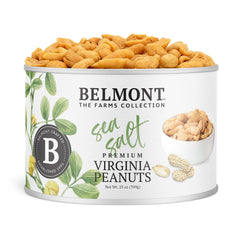 Belmont Peanuts front packaging showing 25 oz bag and sea-salted branding for clear shelf appeal