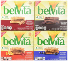 BelVita variety pack front view showing four boxed flavors for convenient breakfasts