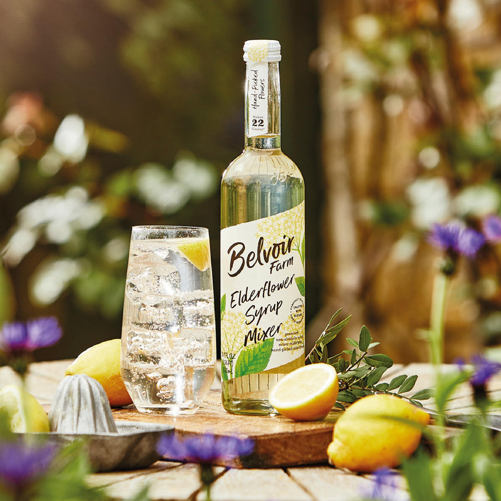 Belvoir Fruit Farms bottle next to a ruler for scale to show 500ml size