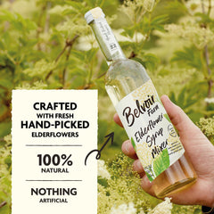 Belvoir Fruit Farms served glass with ice showing refreshing elderflower beverage