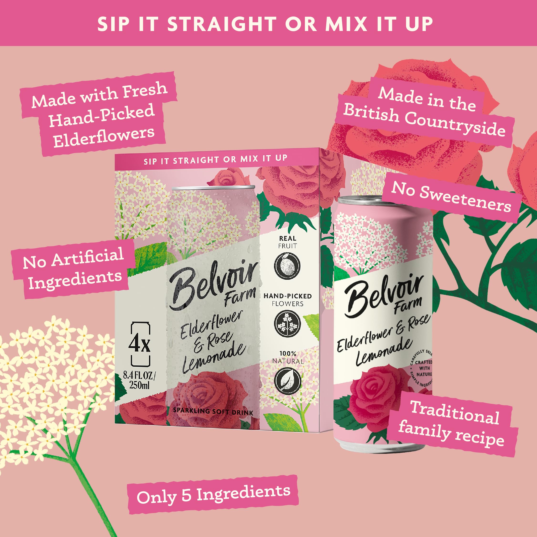 BELVOIR FRUIT FARMS ingredients list on can, communicates transparency and clean recipe