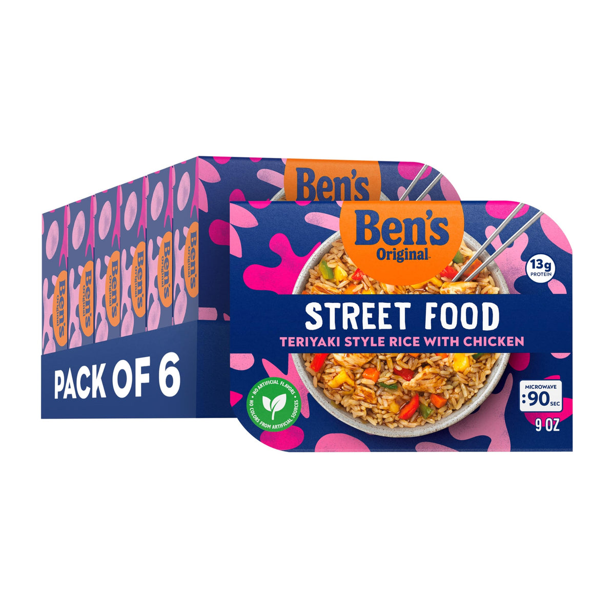 BEN'S ORIGINAL front packaging showing teriyaki chicken bowl convenience