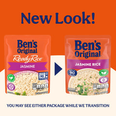 Ben's Original open pouch with fluffy jasmine rice ready to serve