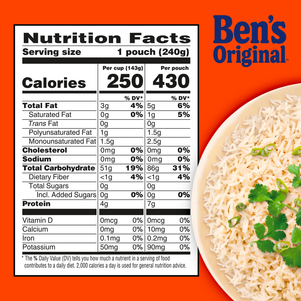 Ben's Original stacked pouches in pantry showing compact, shelf-stable storage