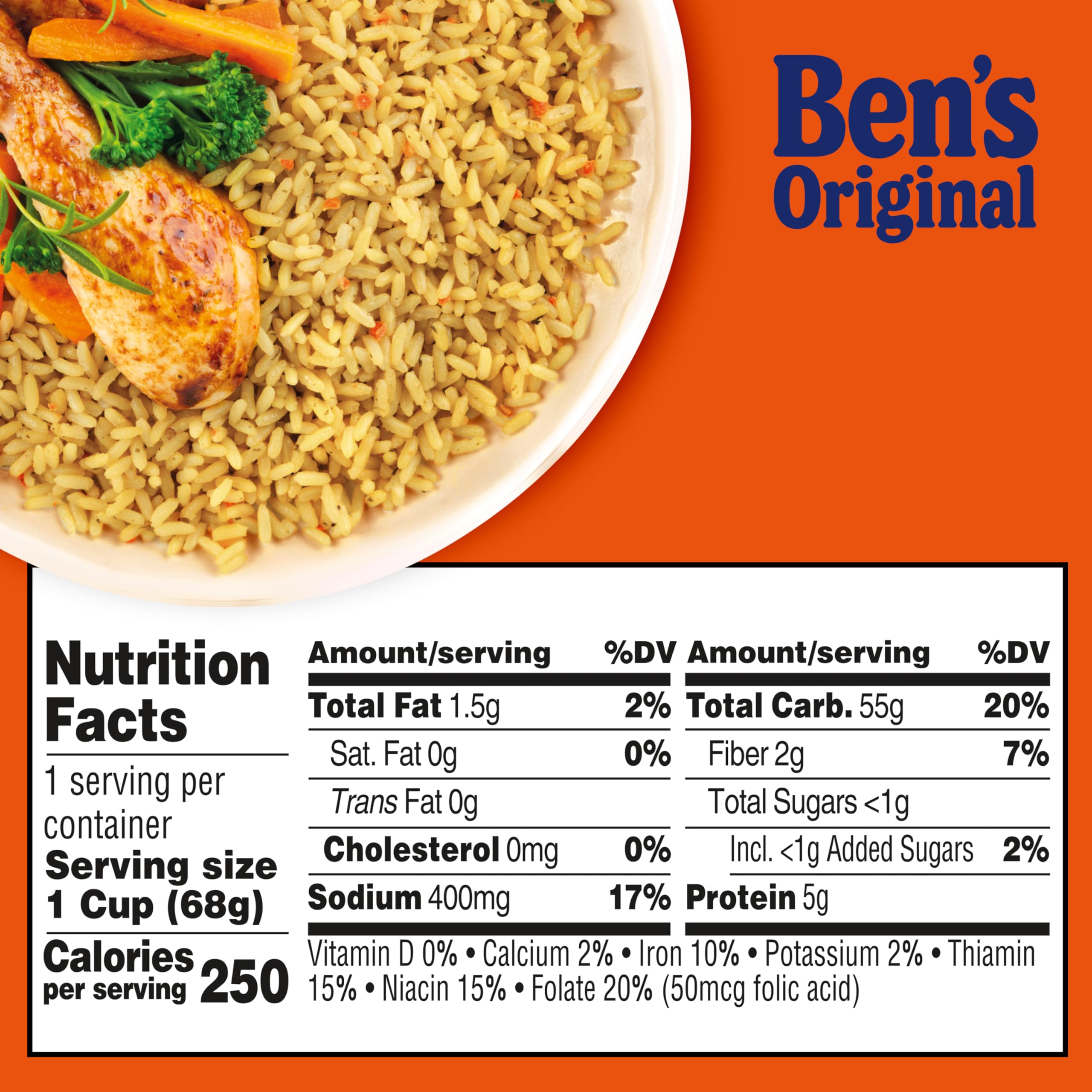Ben's Original eight-pack stacked to show quantity and pantry storage convenience