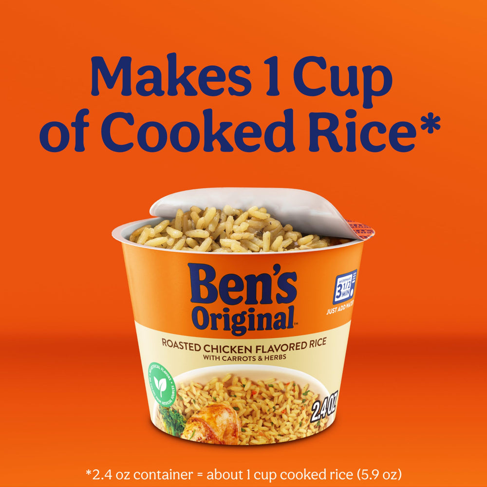 Ben's Original cup next to a hand showing cup size for on-the-go convenience