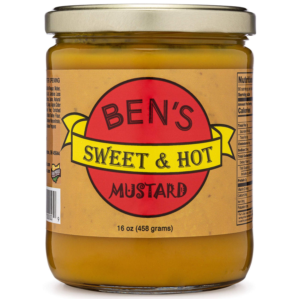 Ben's Sweet & Hot front label showing jar and brand for clear identification