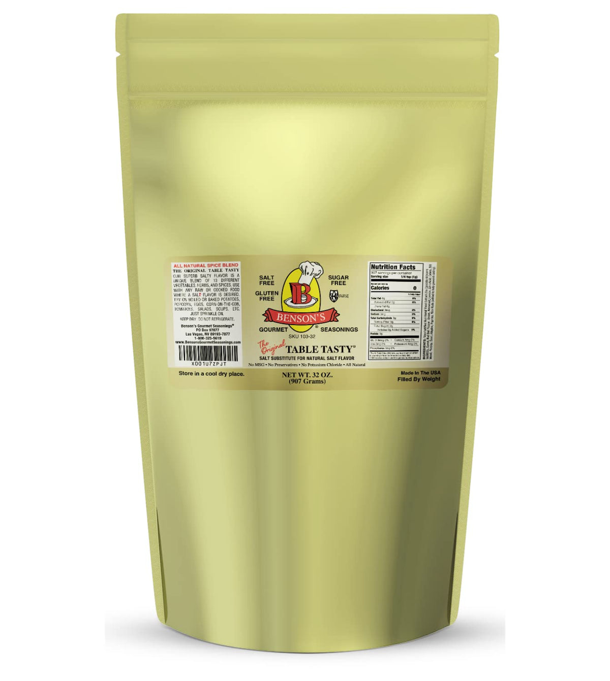 Benson's front pouch view showing label and 2 pound size for pantry convenience