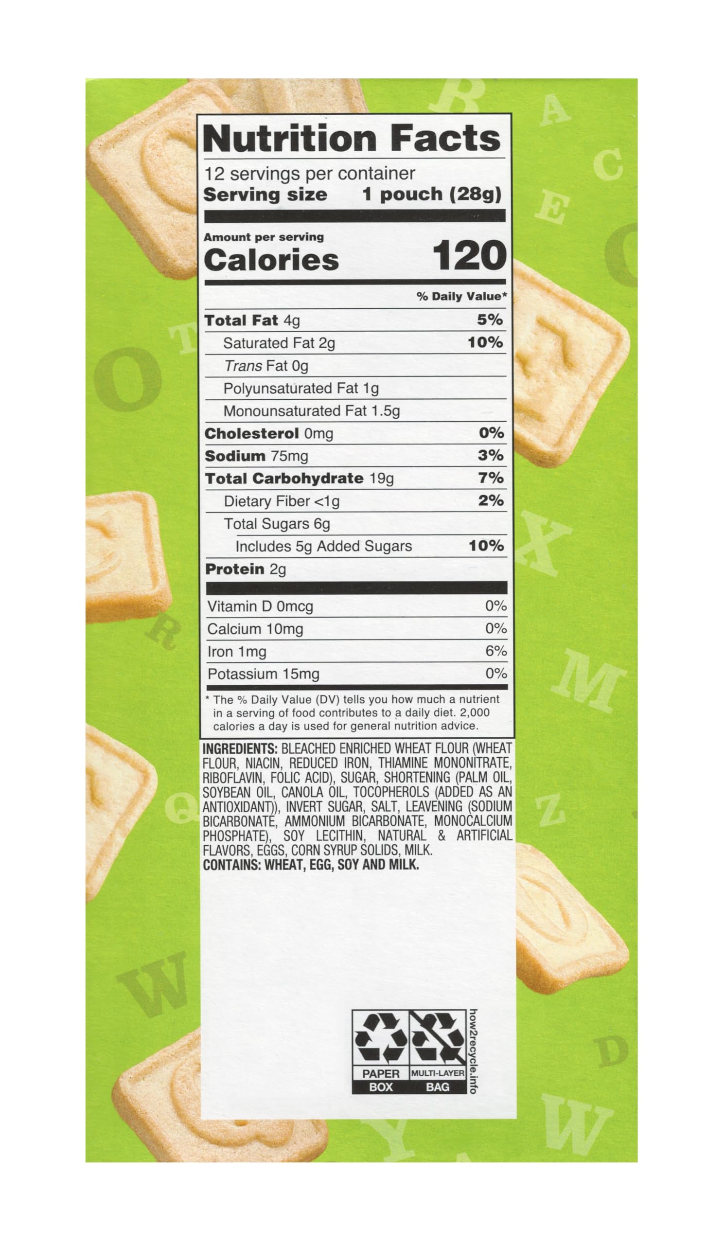 Benton's open one-ounce pouch close-up revealing crisp alphabet cookie, freshness preserved