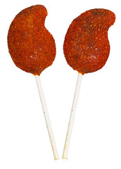 B E N Y close-up of chili coating on mango lollipop highlighting flavor texture