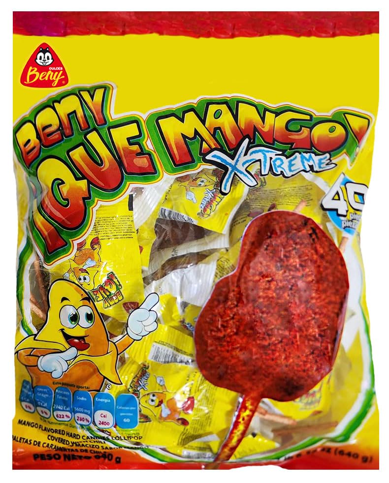 B E N Y front packaging showing the mango chili lollipop bag for easy identification