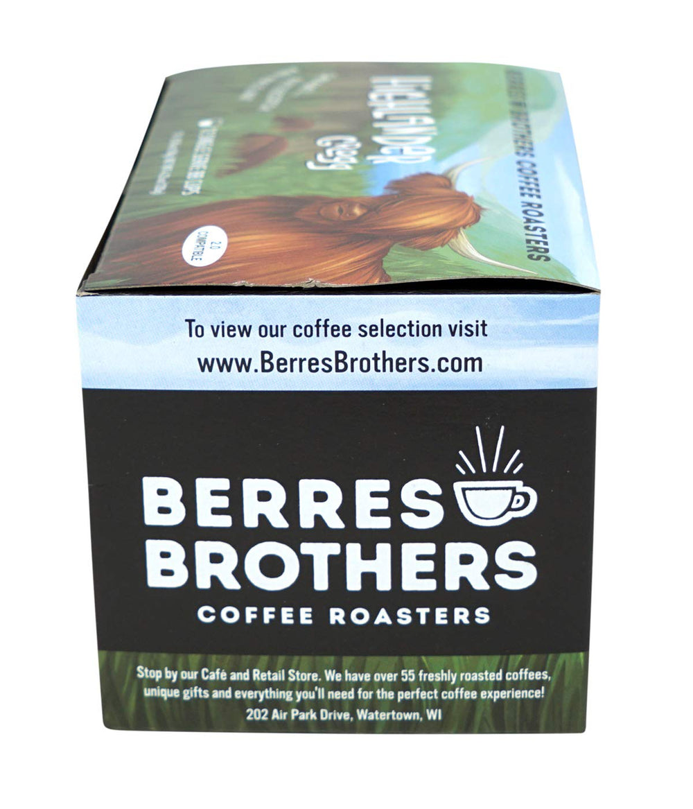 Close-up of Berres Brothers Highlander Grogg label showing roast and flavor details