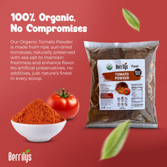 Berrilys powder close-up texture highlighting rich tomato concentration