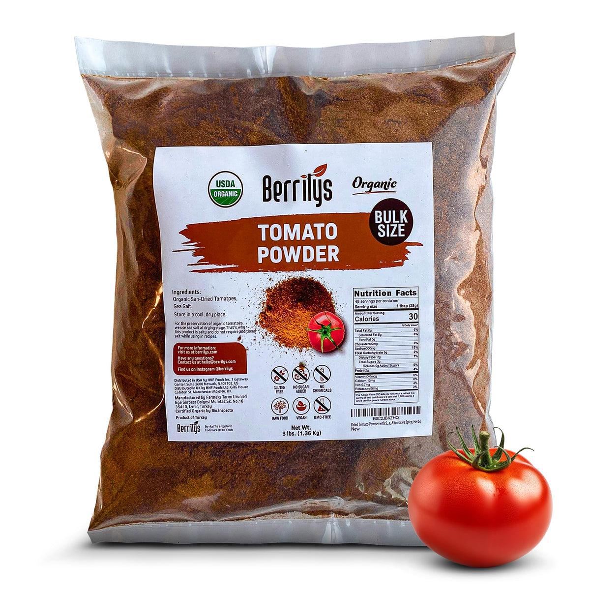 Berrilys front packaging 3 lb showing organic seal and convenience