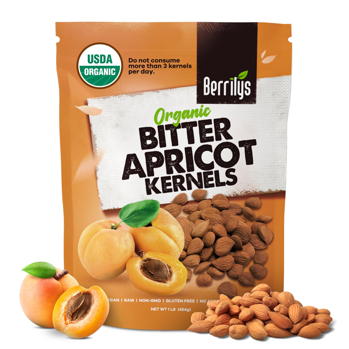Berrilys front packaging showing organic 16 oz bag and clear labeling benefits