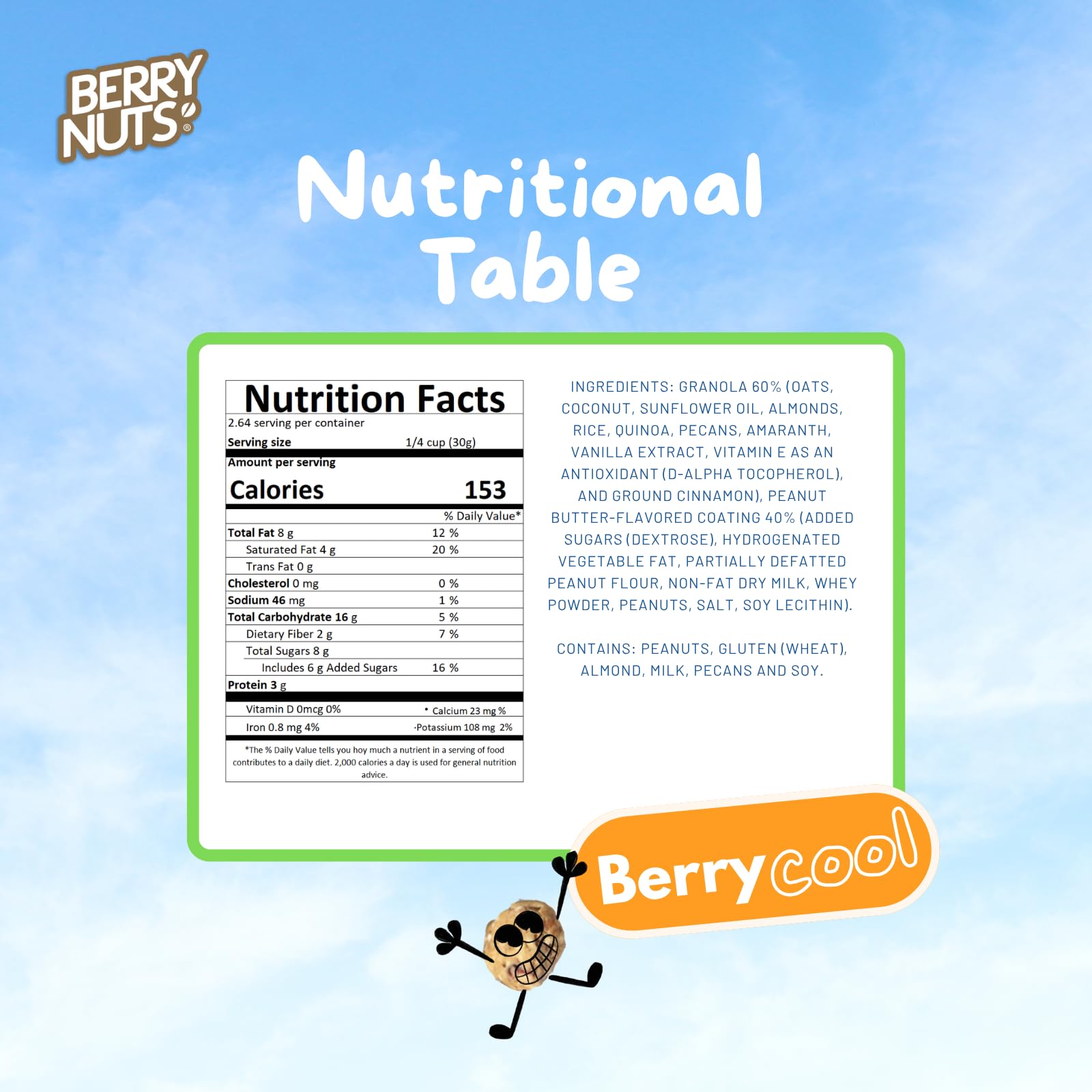 Berry Nuts label close-up showing nutrition and ingredients for informed choice