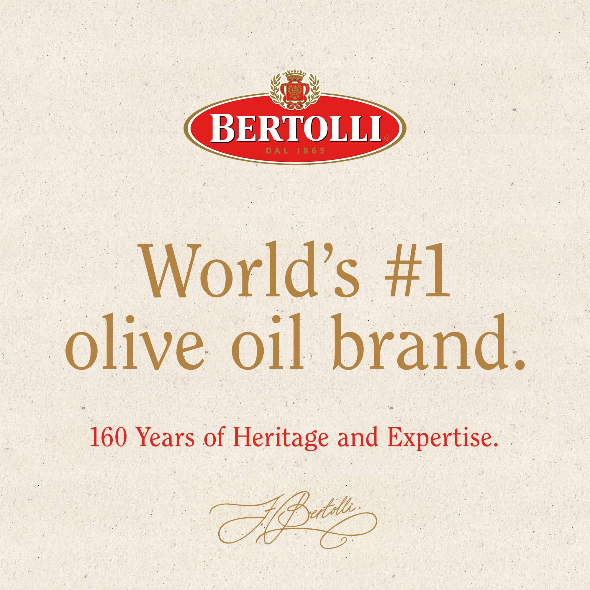 Bertolli bottle beside herbs and vegetables, suggesting culinary versatility