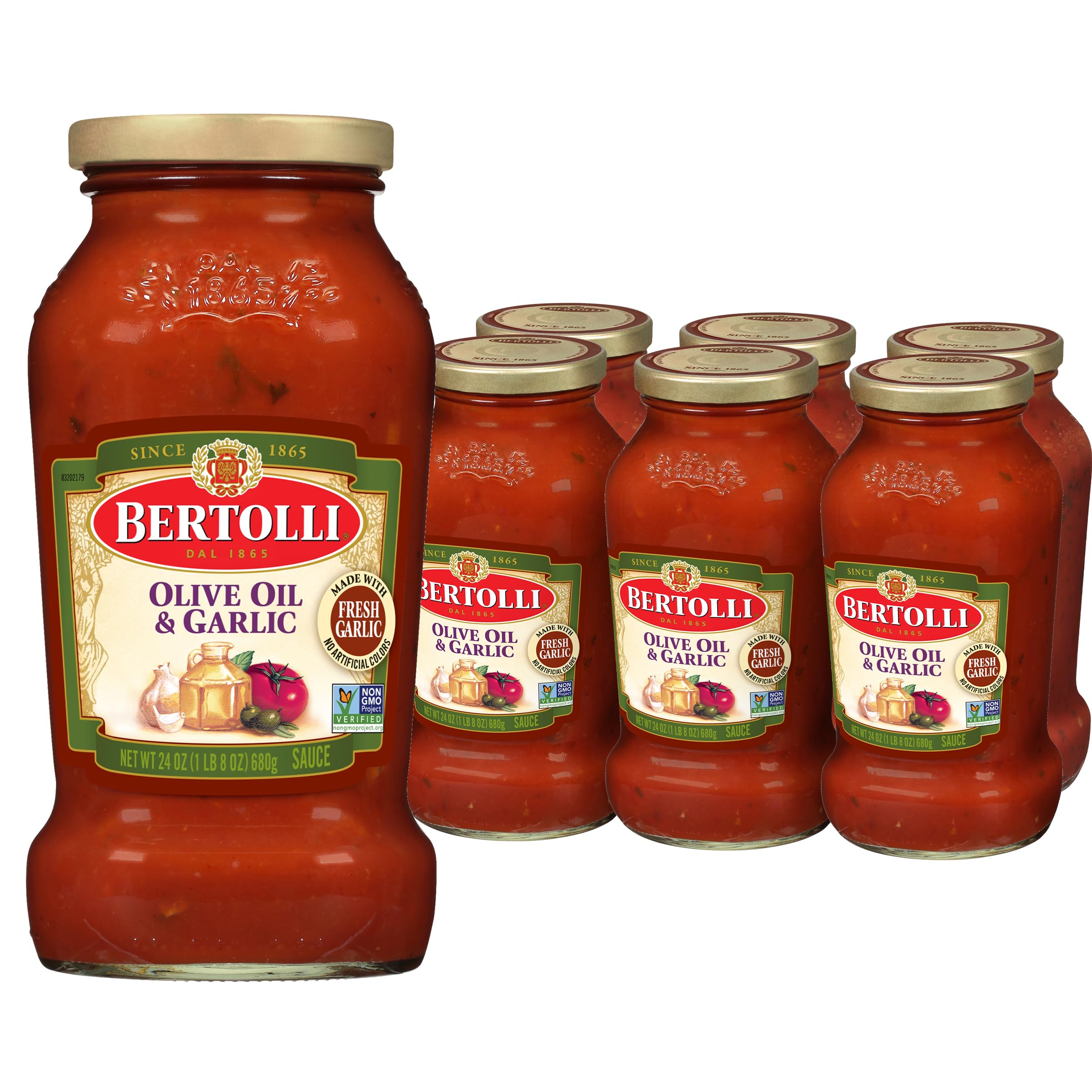 bertolli front label jar showing brand and classic spaghetti sauce benefit