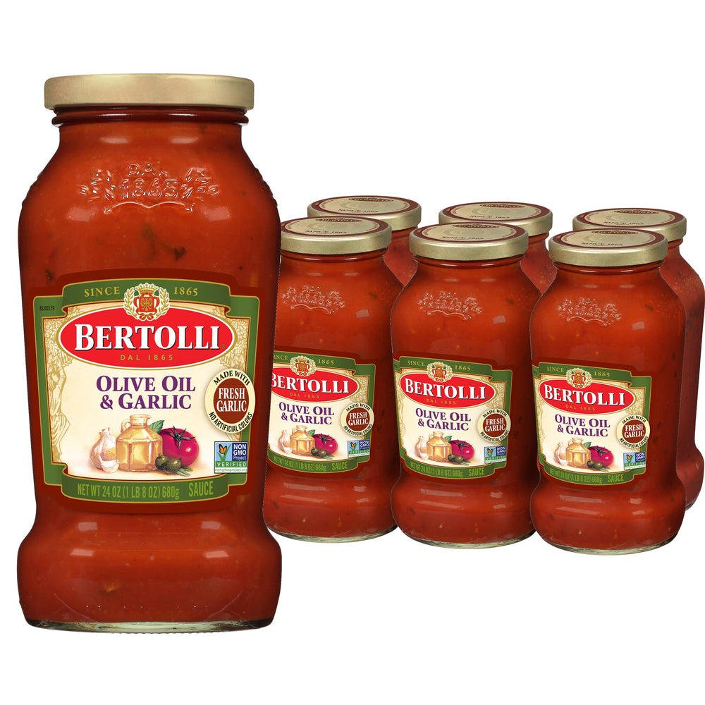 bertolli front label jar showing brand and classic spaghetti sauce benefit