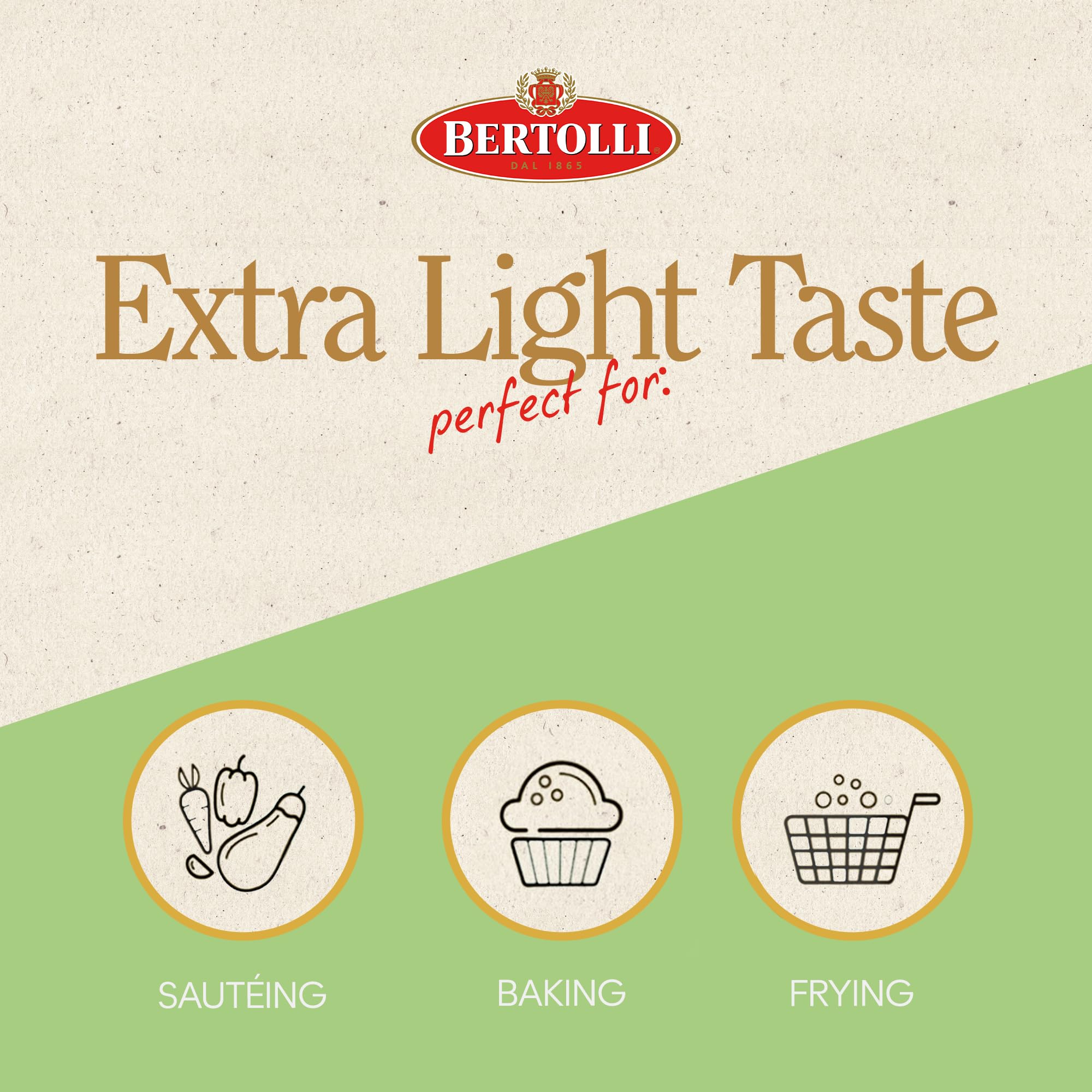 Bertolli oil pouring into pan, demonstrating smooth pour and heat readiness