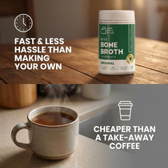Best Bone Broth served in mug conveying warmth and quick preparation