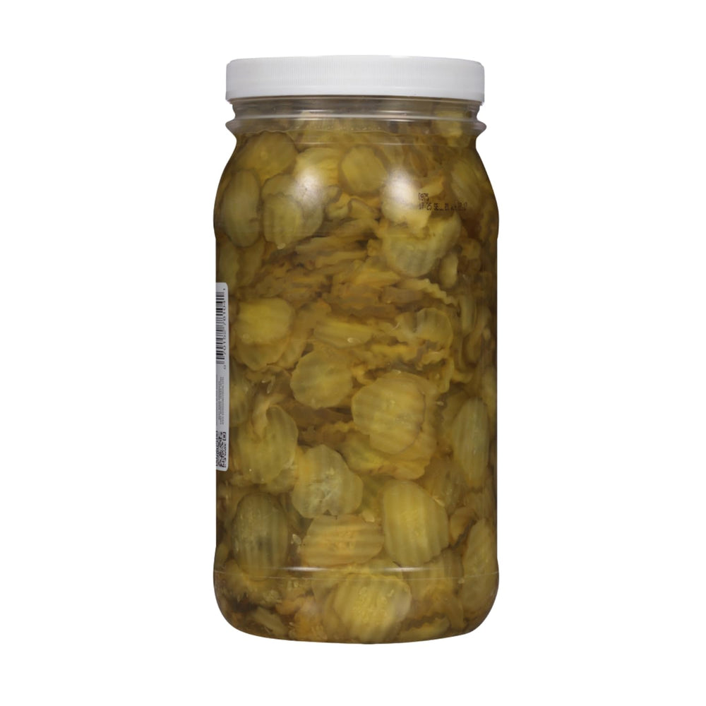 Best Maid open jar top view showing submerged slices and freshness benefit