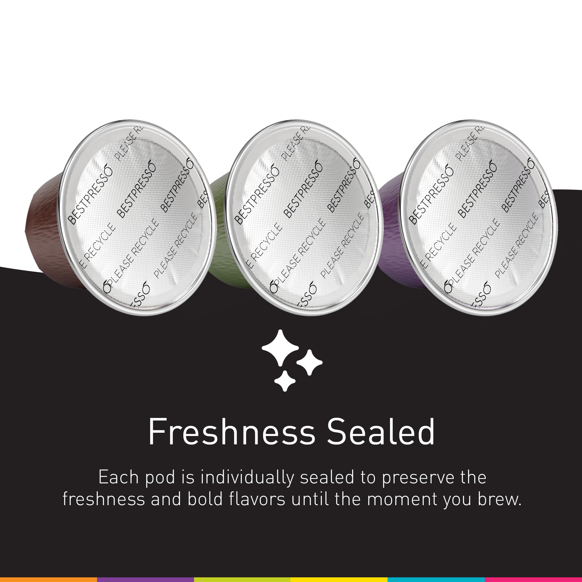 Bestpresso open box revealing stacked pods for easy storage and use