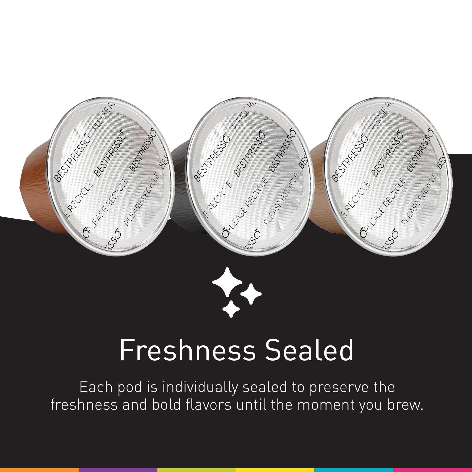 Bestpresso stacked boxes beside a coffee cup showing scale and quantity